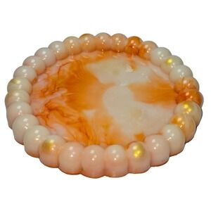 Handmade Resin Trinket Dish 5" Round Peach Creamsicle Alcohol Ink Bubble Rim Art
